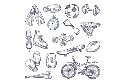 Vector doodle set of sport equipment