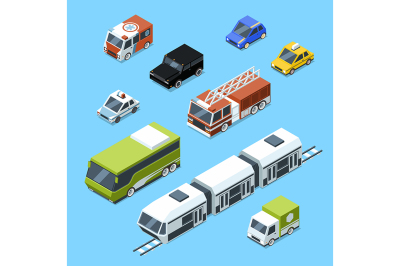 Vector isometric transport, 3d car icons set