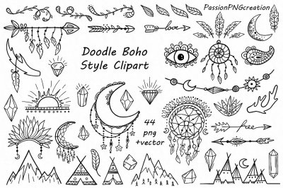 Doodle Boho Style Clipart