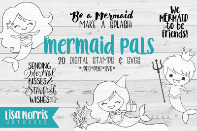 Mermaid Pals Digital Stamps and SVG Cutting Files