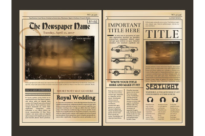 Layout design. Front page of vintage newspaper