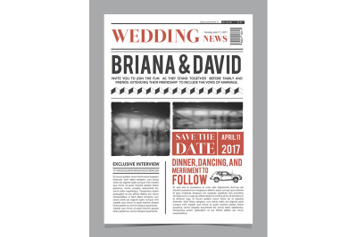 Wedding invitation on newspaper front page