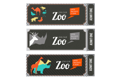 Design template of zoo tickets with different wild animals 