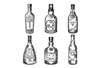 Different alcoholic drinks in bottles