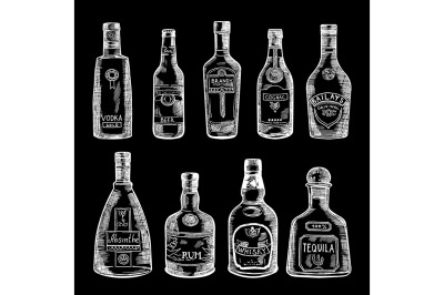 Hand drawn illustration of different bottles 