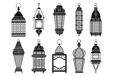 Vector silhouette of vintage arabic lanterns and lamps 