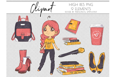 Cute Planner Girl Clipart, Nap Queen Clip Art, Books illustration