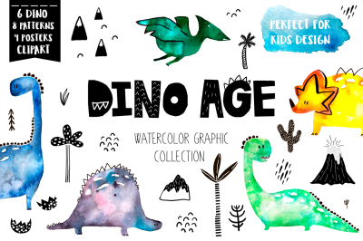 Dino Age watercolor childish set