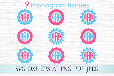 Monogram frames svg, Circle monograms cut file, Monogram frames dxf