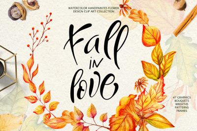 Fall in Love - Watercolor clipart