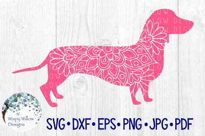Dachshund Dog Mandala, Weiner Dog, SVG/DXF/EPS/PNG/JPG/PDF