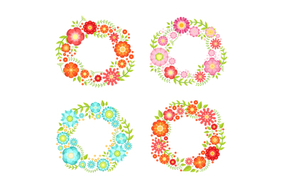 Floral frames in circle shapes with place for your text