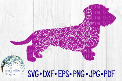 Wire Haired Dachshund Mandala, Weiner Dog, SVG/DXF/EPS/PNG/JPG/PDF