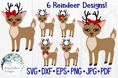 Girly Reindeer Bundle, Rudolph, Christmas SVG/DXF/EPS/PNG/JPG/PDF