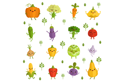 Vegetables characters with funny emotions