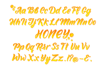 Liquid honeyed latin alphabet with gold splashes