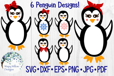 Girly Penguin Bundle, Winter, Christmas SVG/DXF/EPS/PNG/JPG/PDF