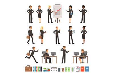 Characters design set of business people man and woman, office workers