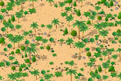 The isometric natural landscape of palm trees