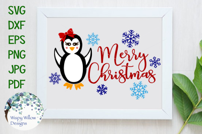 Merry Christmas Penguin, Holiday, Snowflake, SVG/DXF/EPS/PNG/JPG/PDF