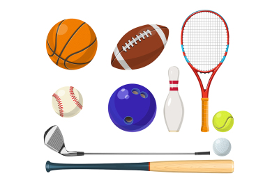 Vector sports equipment in cartoon style