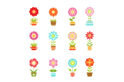 Vector flowers in different pots