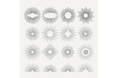 Sunburst illustrations set. Circle shapes design elements