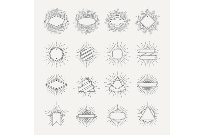 Stamp and badges collection. Different shapes and sunburst frames