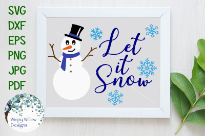 Let It Snow, Snowman, Holiday, Christmas, SVG/DXF/EPS/PNG/JPG/PDF