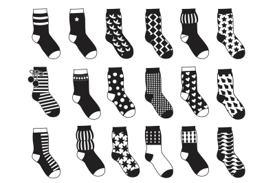 Silhouette of kids socks with different patterns