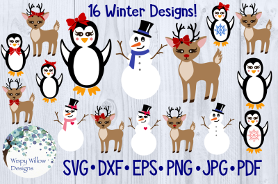 Winter Bundle, Penguin, Reindeer, Snowman, SVG/DXF/EPS/PNG/JPG/PDF