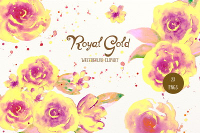 Watercolor Clipart Royal Gold