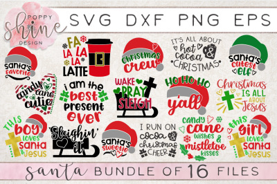 Santa Bundle of 16 SVG PNG EPS DXF Cutting Files