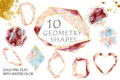 Gold Geometry shapes with watercolor Vol. 3