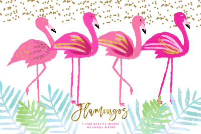 Pink Flamingo clipart, scrapbooking cupcake toppers, Planner stickers