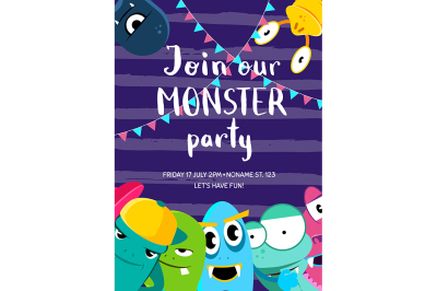 Vector monster party invitation poster with crowd 