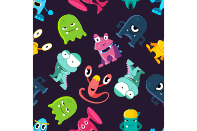 Ugly but cute funny monsters vector seamless pattern