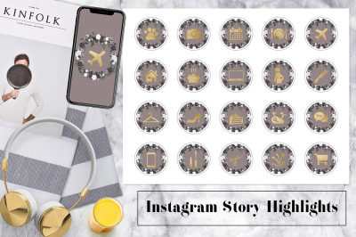 Instagram Story Highlights Icons - Floral & Gold