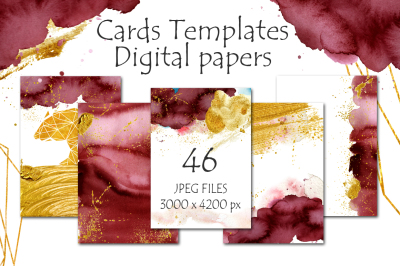 Burgundy and Gold Digital papers Cards templates