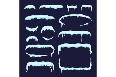 Set of different winter snow caps and icicles