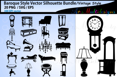 Baroque elements and Objects SVG vector silhouette / Furniture svg 