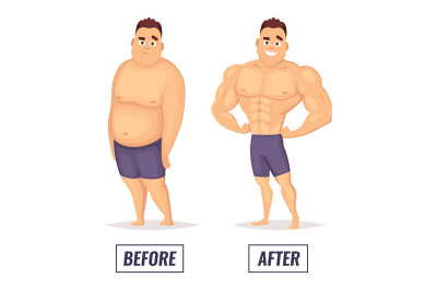 Two characters fat and muscular man. Visualization of loss weight