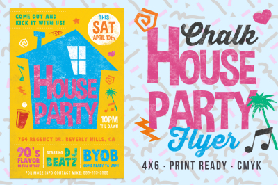 Chalk House Party 90's Retro Flyer