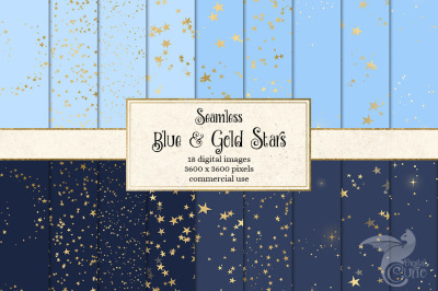 Blue and Gold Stars Digital Paper