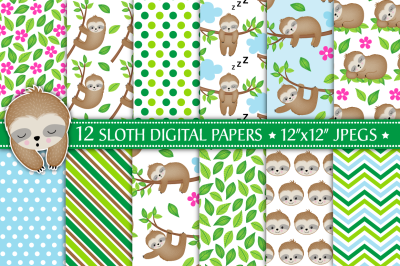 Sloth digital papers, Sloth patterns, Cute Sloths, Sloths