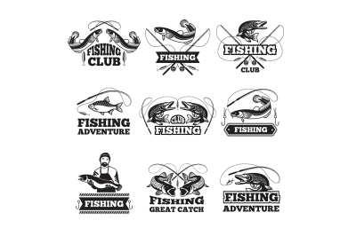 Fishing club badges or labels design template with place for your text