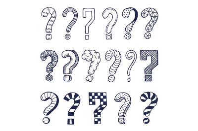 Set of drawn question marks in different styles