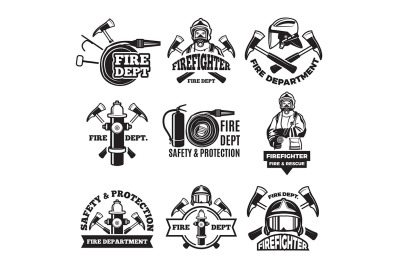 Monochrome labels set for fire department