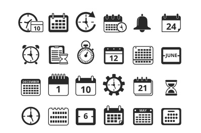 Different monochrome symbols of time management