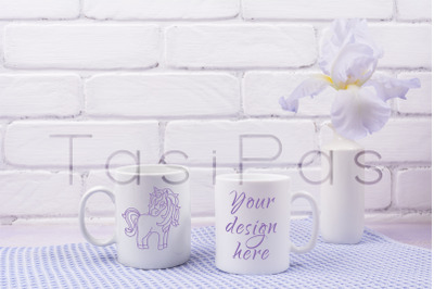 Two coffee mug mockup with iris flowers